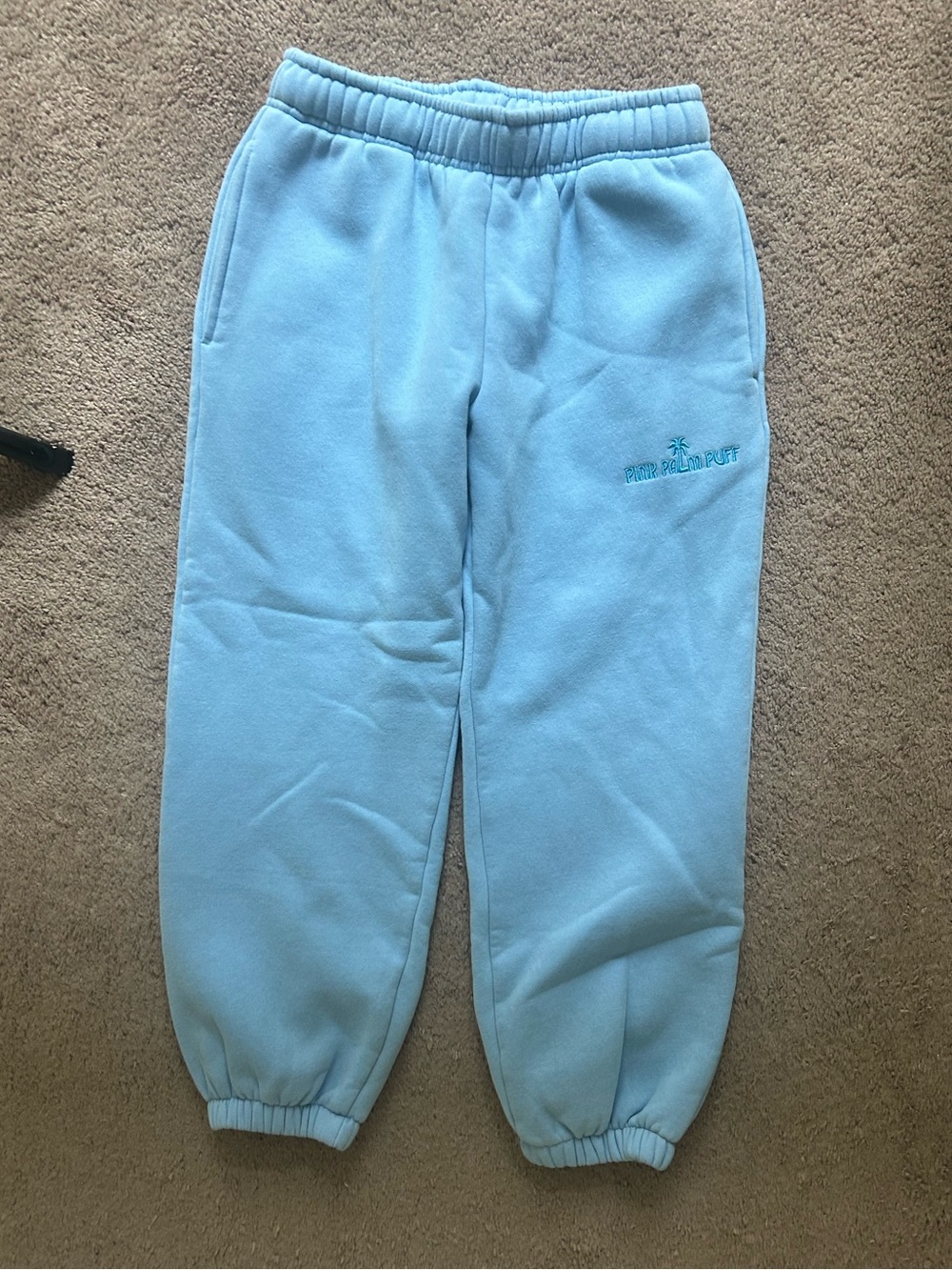 Ocean Blue Pink Palm Puff Fleece Sweatpants